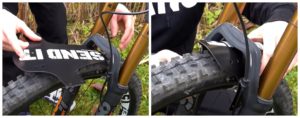 MudGuard unter der Brücke der MTB-Federgabel durchschieben
